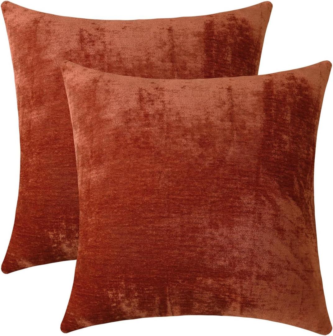 Jeneoo Terracotta Decorative Throw Pillow Covers Soft Chenille Comfy Solid Rust Couch Cushion Case Decor (Set of 2, 18 x 18 Inches)