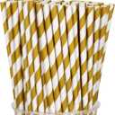 100 Packs Brown Biodegradable Striped Paper Straws, Disposable Drinking Straws for Birthday Carnival Summer Pool Party Wedding Baby Shower Halloween Christmas Party Decoration Supplies