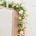 MISSPIN 5.9Ft Eucalyptus Garland with Flowers, Artificial Fake Flower Greenery Spring Garland for Baby Shower Wedding Mantle Table Centerpiece Spring Decor (Champagne)