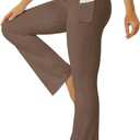 FOHOFO Yoga Pants Women, Flare Leggings for Women with Pockets Crossover High Waisted Bootcut Yoga Pants (XX-Large, Yellow-brown)