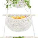 3 Tier Hanging Fruit Basket, Cotton Woven Wall Hanging Basket for Organizing Fruit Vegetable Storage, Boho Wall Baskets for Kitchen Bedroom Living Room