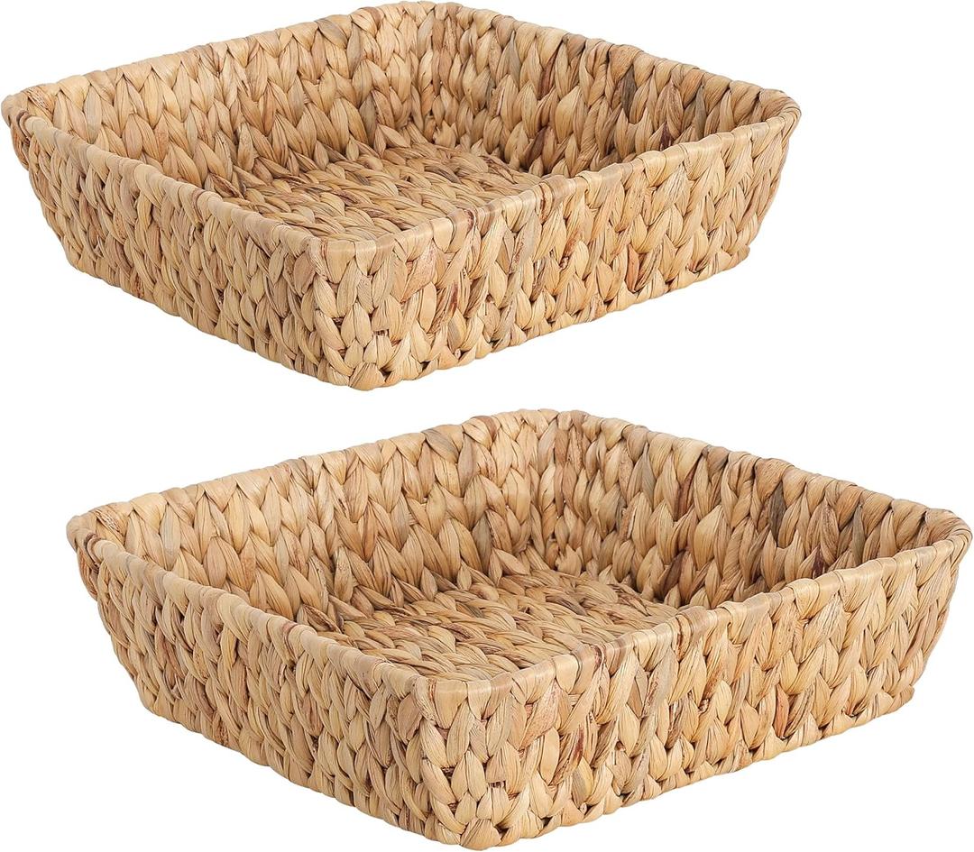Small Wicker Basket Square 2 Pack, Small Rattan Basket Set for Gifts,Entryway Console,Tabletop,Office | Woven Wicker Decorative Desk Baskets for Organizing