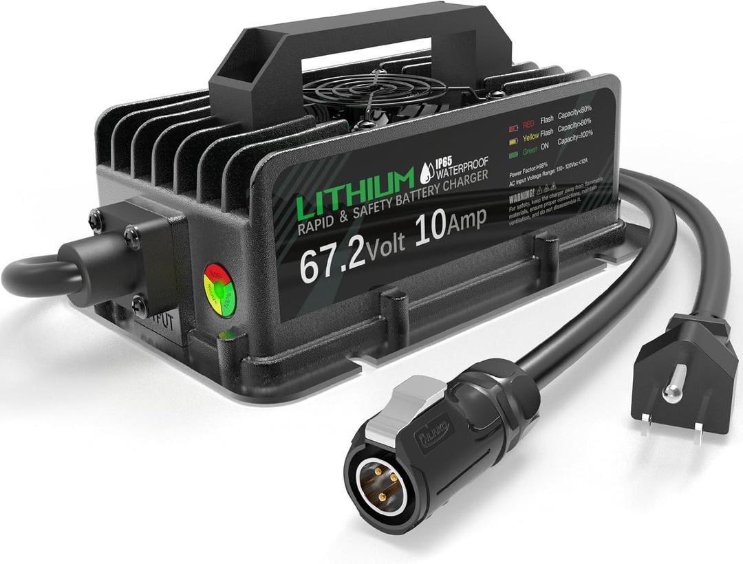 67.2V 10A Rapid Battery Charger for Segway Dirt eBike & Sur-Ron X LightBee, Waterproof Lithium-ion Power Adapter with Cooling Fan, Efficient Li-ion eBike Charger