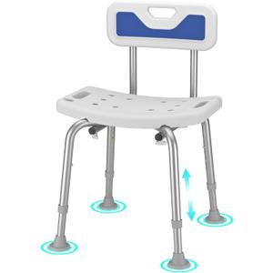 Adjustable Small Stool Heavy Duty Padded Shower Chair for Seniors Elderly Handicap Disabled Bariatric Adults Or Women with Back Bench Seat for Inside Shower Stall and Bathroom Bath Tub Seats Chairs