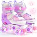 NEMONE Mermaid 4 Size Adjustable Light up Roller Skates for Girls, Purple Blue Skates for Toddlers, Beginner Kids Butterfly Roller Skates Indoor Outdoor (Medium - Big Kid)