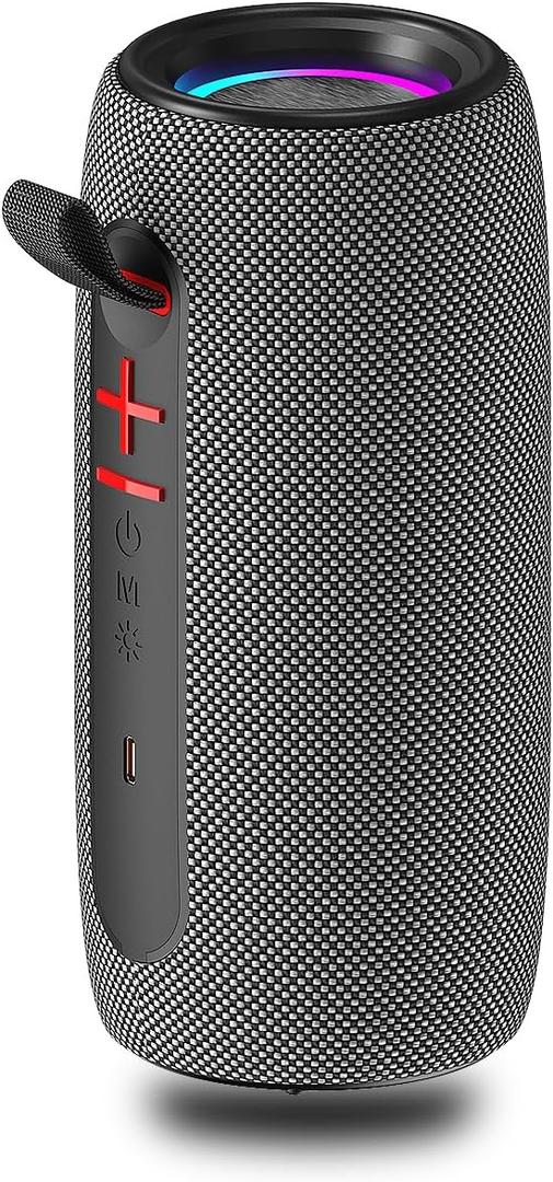 Portable Wireless Bluetooth Speaker: IPX6 Waterproof Audio,fm Radio,Loud USB/TF/AUX Play,LEDlights,TWS interconnected Stereo,Outdoor/Travel/Camping/Riding/Family/Party/Celebration (Gray)