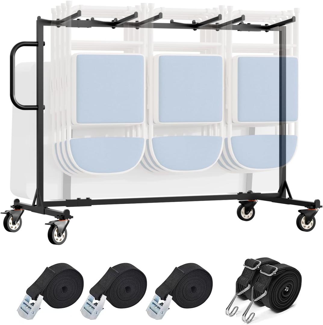 Folding Chair and Table Cart,One Tier Folding Chair Dolly with 4 Inch Swivel Caster 400LBS Capacity Chair Holder Rack Come with Strap Easy to Store&Move 42 Folding Chair,Space Saving Solution