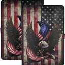 YHB Case for Amazon Fire HD 10 Tablet (7th and 9th Generation, 2017 and 2019 Release), Premium PU Leather Folding Stand Shell TPU Protective Cover, Bald Eagle American Flag