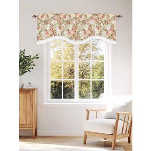 Fall Flower Valance Peony Floral Curtain Valances,Rod Pocket Kitchen Window Valances with Tassel,Summer Watercolor Leaf Valance Curtains for Living Room Oil Painting Style Abstract Curtains 54x18In