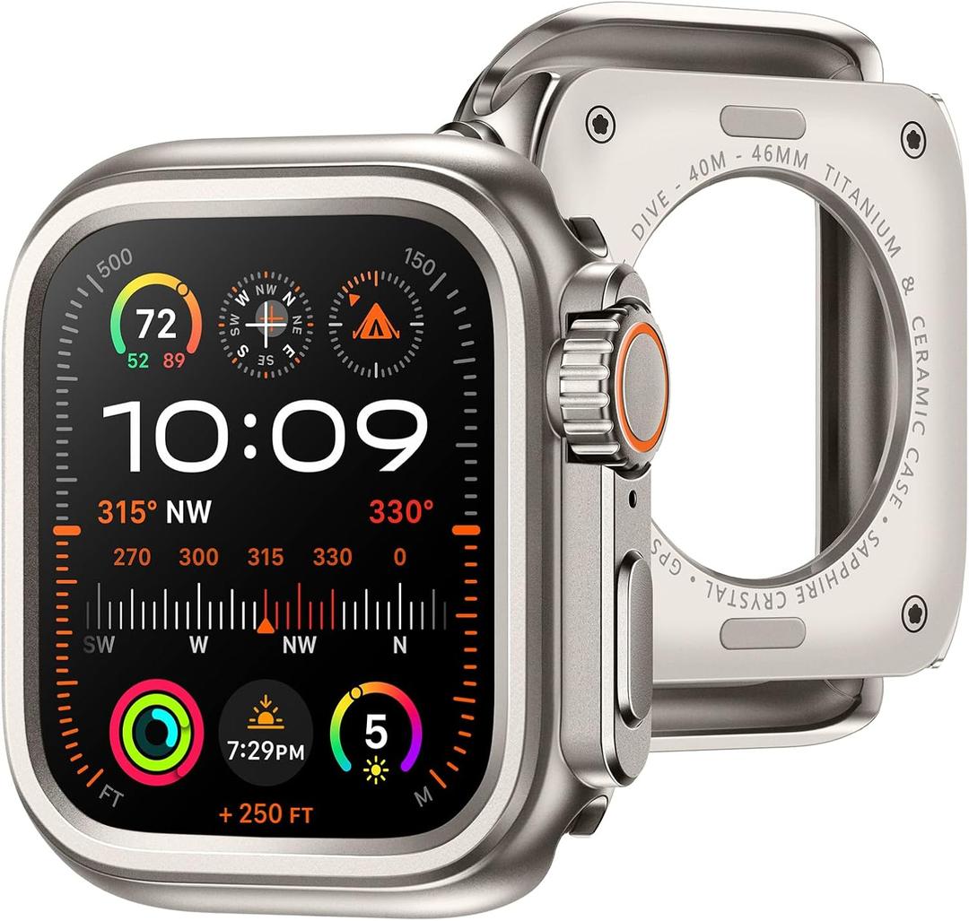 Suitisbest Metal Case Compatible with Apple Watch 45mm, Shockproof Protective Case [Turning into Ultra 2/1 Seamlessly] Stainless Steel Rugged Bumper with Back Cover for iWatch Series 9/8/7 (Titanium)