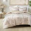Comfort Spaces Luxe Queen Comforter Set Velvet Comforters for Queen Size Bed, Microfiber Reverse, Juliette, All Season Velvet Bedding Queen Size, Fluffy Bed Set, Sham, Full/Queen, Champagne 3 Piece
