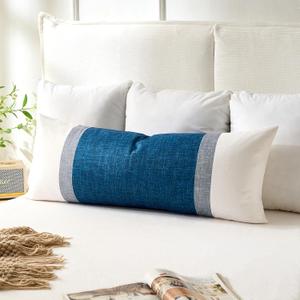 Throw Pillows Covers for Home, Lumbar Porch Pillow 14x36 Inch White Grey and Blue Striped Long Body Pillow for Bed Modern Farmhouse Decorative Accent Cushion Covers for Bed Couch Sofa Set of 1