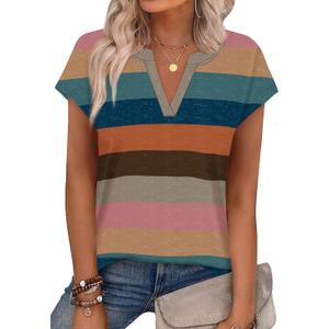WIHOLL Womens Summer Tops V Neck T Shirts Cap Sleeve Business Casual Outfits Loose Fit Beach Vacation Clothes Basic Tees (XXL)