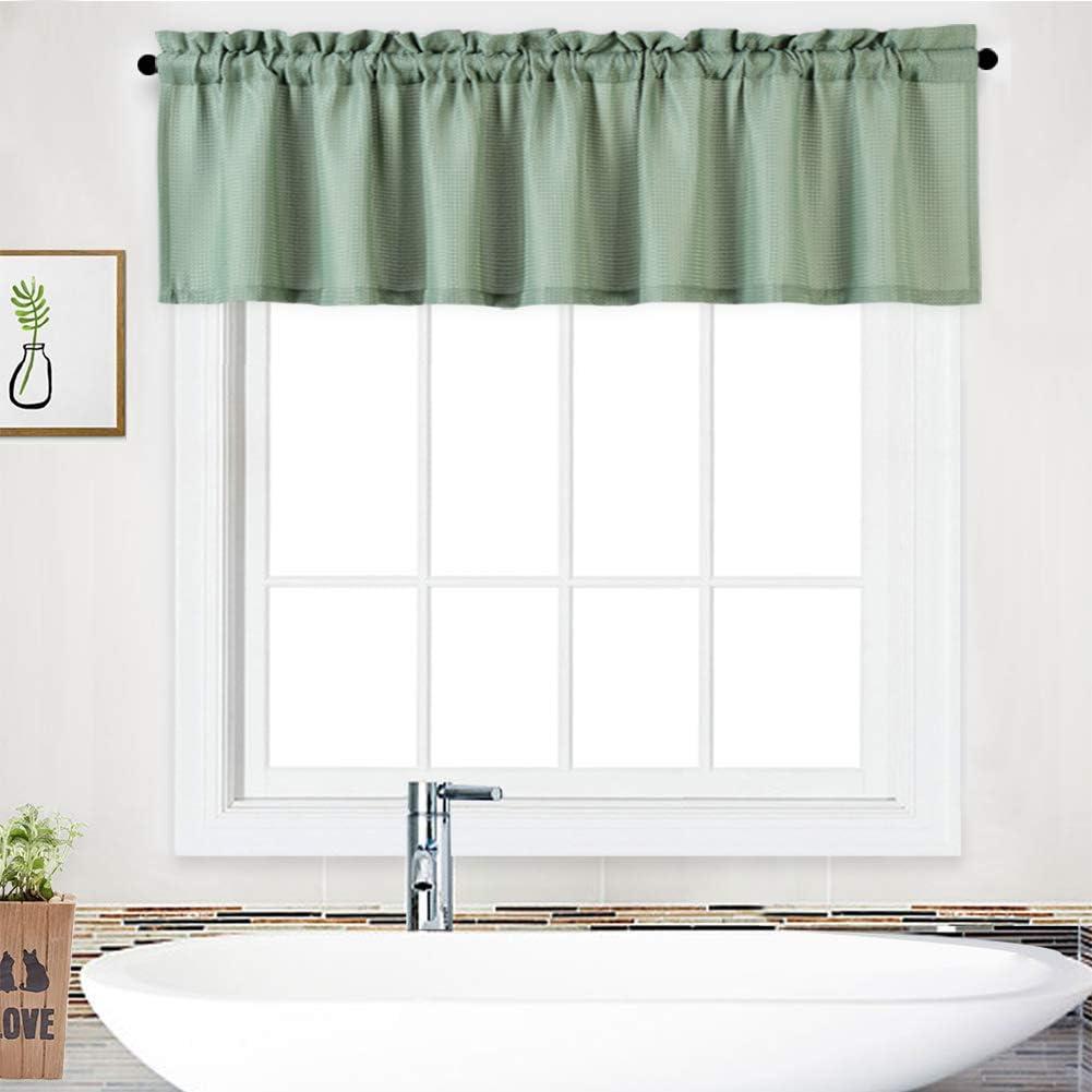 NANAN Curtain Valance, Waffle Weave Waterproof Window Valance for Bathroom, Rod Pocket Tailored Kitchen Valance Curtain Cafe Curtains - 60" x 15", Sage, One Panel