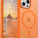 SUPFINE Magnetic for iPhone 15 Pro Case with Screen Protector (Compatible with MagSafe) (Military Grade Drop Protection) Translucent Matte Shockproof Phone Cover,Starry Orange