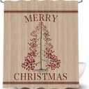 Christmas Shower Curtains for Bathroom, Rustic Classic Christmas Trees Holiday Shower Curtain Set, Country Primitive Farmhouse Bathroom Accessories Decor, Hooks Included (69W X 72H) (Red)