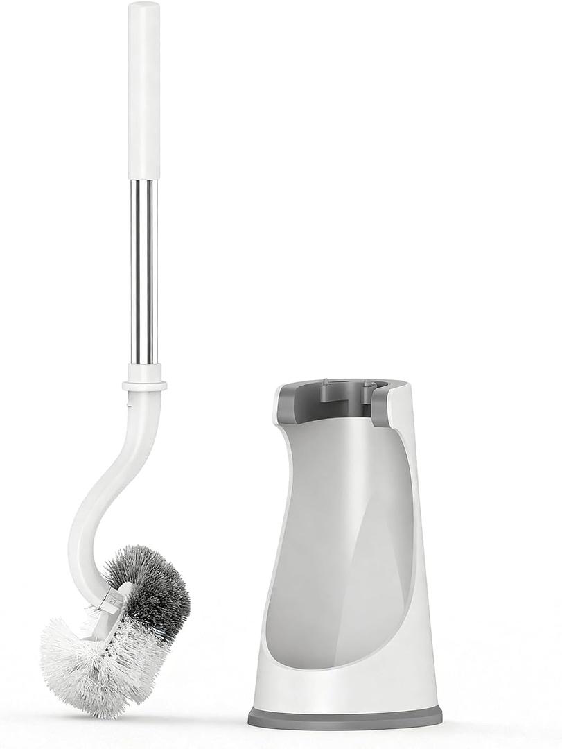 Lefree Toilet Brush and Holder Set, Bathroom Cleaner Brush Set, Curved Design, Non-Slip Handle Toilet Bowl Brush with Curved Bristle for Dead Corner Clean, RV Bathroom Accessories Toilet Scrubber (1 Pack, White)