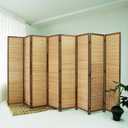 8 Panel Bamboo Room Divider - 5.6 ft Tall Brown Folding Privacy Screen, Double-Sided Freestanding Partition Wall with Natural Wood Frame for Home Office & Corner Privacy