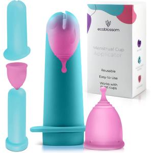 Ecoblossom Menstrual Cup Applicator Tool - Comfortable & Easy Insertion - Hygienic & Reusable - Compatible with Most Period Cups - Teal (Must be Used with Lubricant)