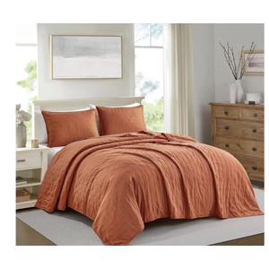 BOURINA Ultrasonic Quilt Set 3-Piece Full/Queen Bedding Set Pre-Washed Microfiber Ultra Soft Lightweight Star Bedspread Coverlet Set for All Season, Orange