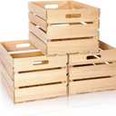 Weysat 3 Pack Large Wood Crates Box for Storage 16 x 12 x 9.5 Inches Unassembled Wooden Milk Crates with Handle Decorative Nesting Box for Winter Display Rustic DIY Office Home Retail Art Craft (Wood) (natural color)