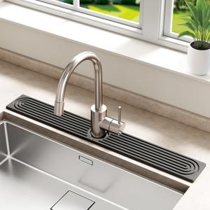 Stone Faucet Mat for Kitchen Sink - Quick Dry Diatomite Sink Splash Guard, Prevents Moisture Buildup & Water Stains, Water Absorbing Stone Tray for Bathroom Countertop (Dark Gray, 30" x 4")