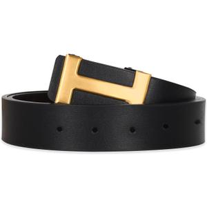 Aurolran Men&Womens Leather Dress Belt Business Automatic Buckle Belt Color-Black Silver Gold (43 inches Length Adjustable)