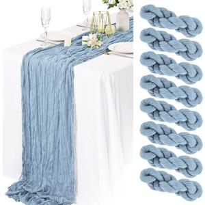 8 Packs Cheesecloth Table Runner 10FT Long Boho Gauze Fabric Table Runner Vintage Rustic Sheer Runners for Wedding Party Bridal Baby Shower Table Decorations (Dusty Blue)