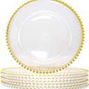Plastic Acrylic Charger Plates 10PCS, 13" Decoration Diner, Wedding, Party, Event (Gold Bead 10)