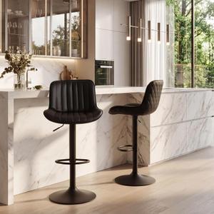 YOUNIKE Bar Stools Set of 2 Faux Leather Modern Kitchen Counter Stool with Back Adjustable Height Upholstered Bar Chairs Swivel Barstools Comfortable for Breakfast Nook Bar Island Black