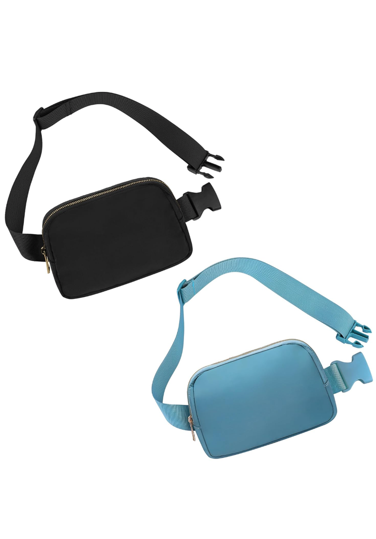 Waist Belt Bag Fashion Fanny Women and Men Gift Waist Pack With Adjustable Strap For Travel Running Hiking Walking Black+Light Blue
