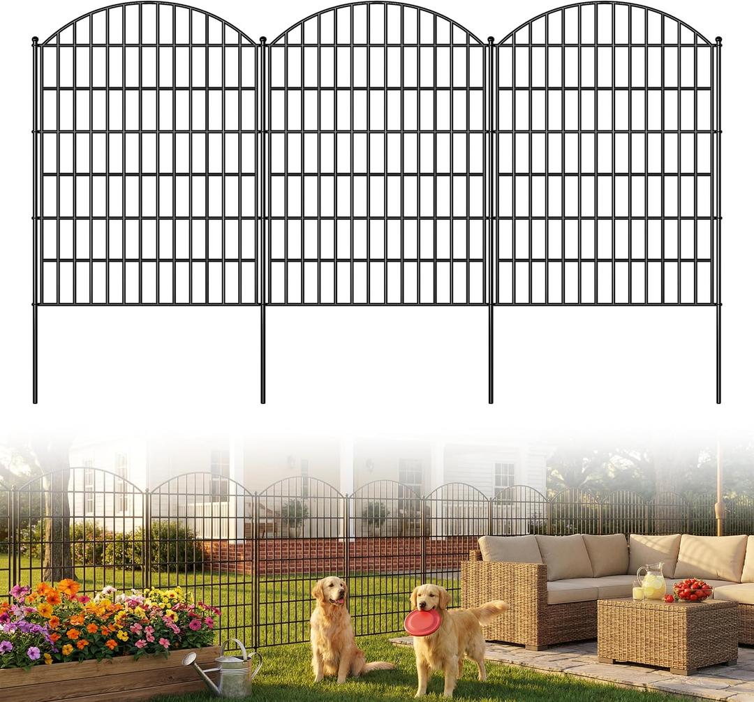 Toolterritary 10 Panels Arched No Dig Decorative Garden Fence, 40in(H) x 26ft(L) Dog Fence Outdoor for Yard, Rustproof Metal Garden Fence Animal Barrier for Dogs, Rabbits, Patio & Flower Bed