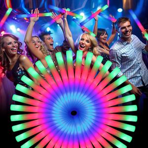 wellent 55 PCS Foam Glow Sticks, Foam Light Up Sticks Party Supplies with 3 Mode Colorful Flashing, Glow Sticks Bulk Party Pack, Led Foam Sticks for Birthday, Wedding, Halloween, Carnival, Concert