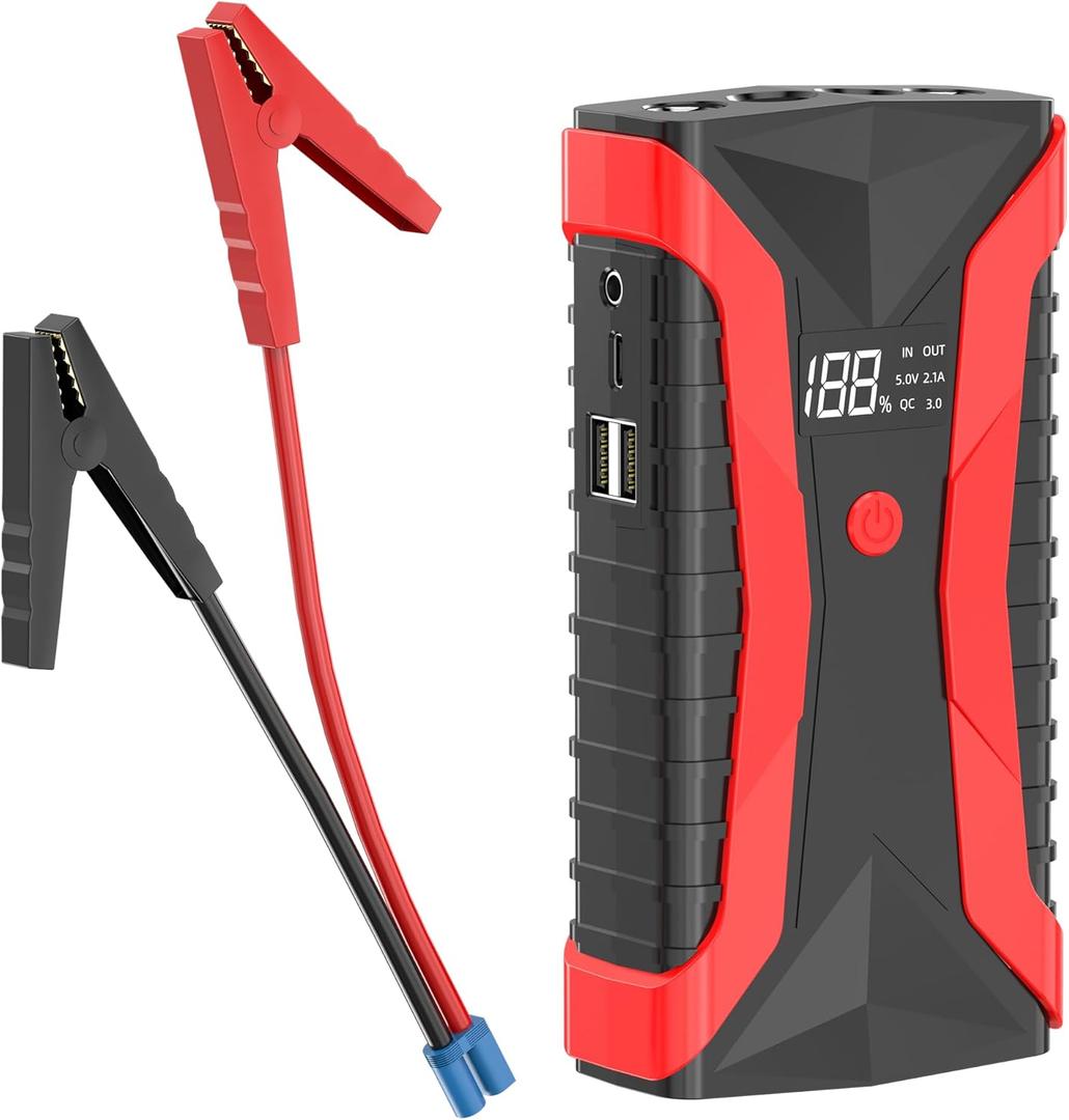 Jump Starter with Air Compressor, 5000A 160PSI Tire Inflator Portable Air Compressor (All Gas 10L Diesel Engine) with 65W Fast Charge, 12V Car Jump Starter with 4 Modes Flashlight (White)
