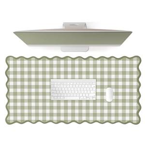 ohisxiacy Scalloped‌ Green Checkered Desk Mat Cute Pastel Large Gaming Mouse Pad Gingham Kawaii Cottagecore ‌Vintage‌ Girly Keyboard Computer Mat Aesthetic Desk Pad Accessories Office Decor for Women