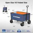 EchoSmile Collapsible Wagon Cart for Camping & Beach - Heavy Duty 400lbs Capacity All-Terrain Cart with Wide Wheels, Portable Folding Utility Wagon for Grocery, Garden, Sports,Blue&Orange