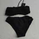 ZAFUL Women Strapless Bandeau Bikini Shell 2 Piece Swimwear Cheeky Solid Lace up Pom Bathing Suits (Small, 9-black)