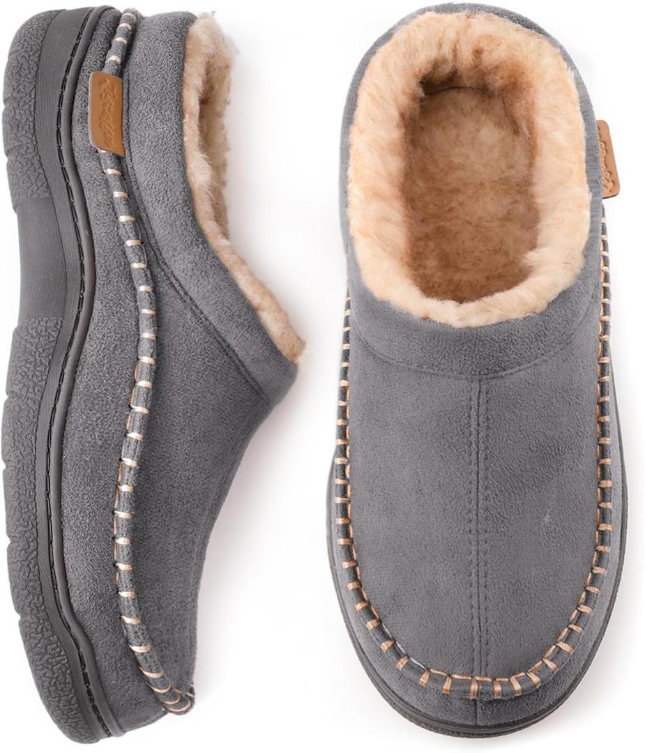 Zigzagger Men's Slip On Moccasin Slippers, Indoor/Outdoor Warm Fuzzy Comfy House Shoes, Fluffy Wide Loafer Slippers, 11-12