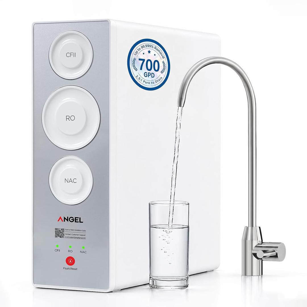 ANGEL X2 Tankless Reverse Osmosis Water Filter System, 700GPD, Removes 99% PFAS, Tested to NSF/ANSI 58, 42 & 372 Standards, 2.5:1 Pure to Drain, Reduce Chlorine, TDS, Under Sink RO System with Faucet