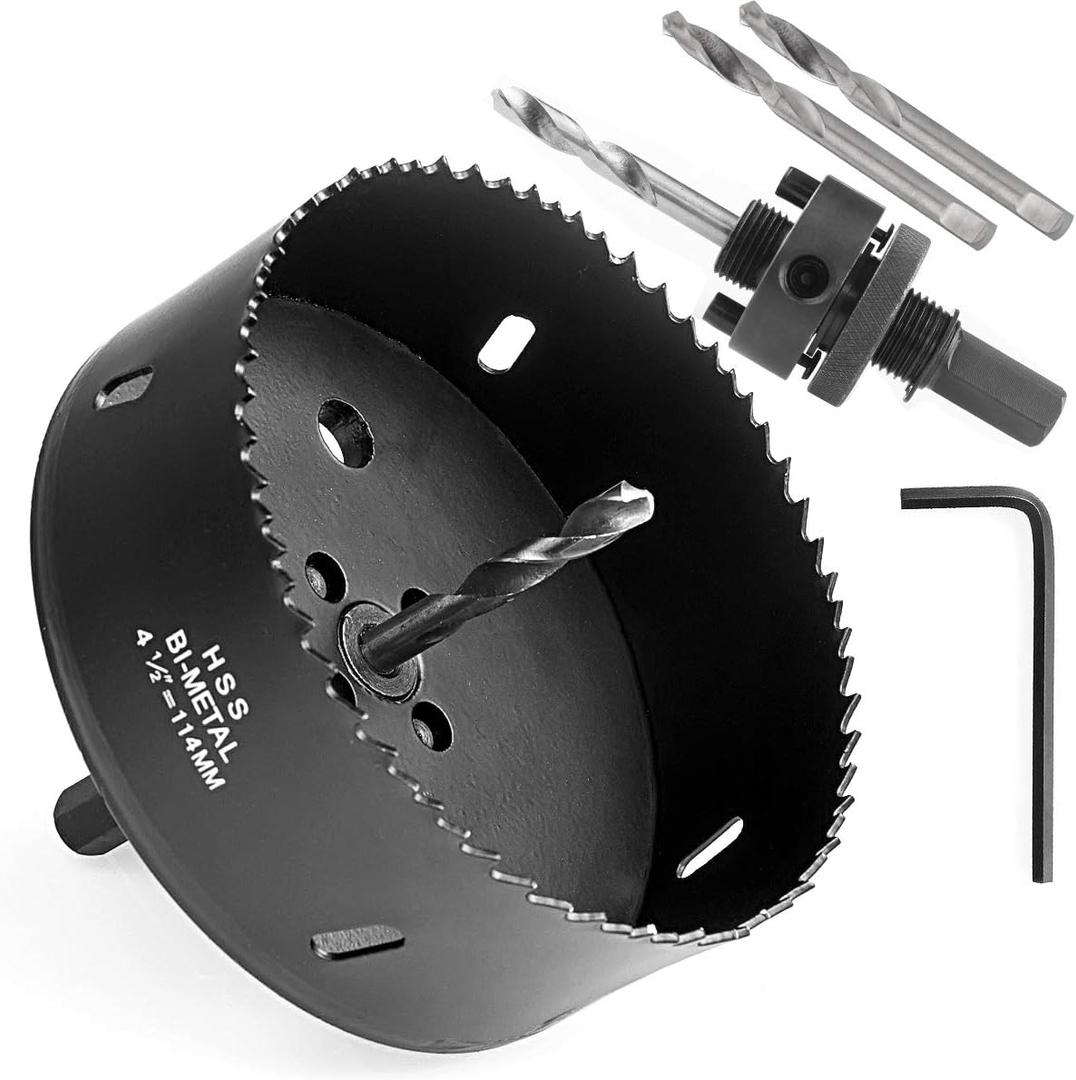 4-1/2 Inch Hole Saw with Heavy Duty Arbor,HSS Bi-Metal Holesaw Drill Bits Cut Smooth and Fast in Wood,Plastic, Drywall, Thin Metal, 4.5 Hole Cutter for Drilling Holes for Lock, Knobs and Vent(Black)