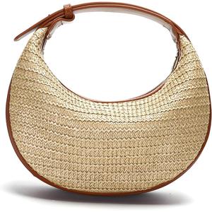 Herald Straw Crossbody Bag for Women Beach Woven Hobo Handbag Summer Chic Crescent Shoulder Purses with Adjustable Strap (Brown)