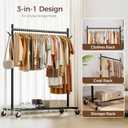Clothes Rack, Clothing Rack for Hanging Clothes Load 280LBS, Rolling Garment Rack, Portable Coat Rack Freestanding Clothes Rack with Wheels Wardrobe Rack Easy Assembly for Bedroom Living Room, Black