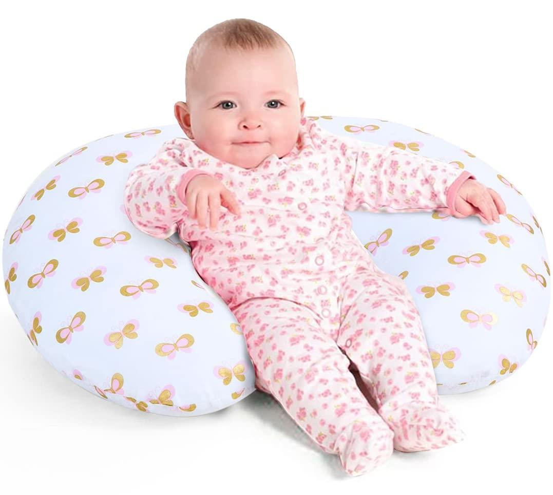 Little Grape Land Nursing Pillow, Breast Feeding Pillows for Mom, Butterfly Soft Cover with Breathable Filling, Feeding Support Pillow for 0-12 Months, Multifunctional Support Cushion for Travel (Pink Gold)