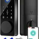 Smart Lock, Fingerprint Keyless Entry Door Lock App Control, Electronic Touchscreen Keypad, Auto Locking, IP54 Weatherproof, Easy Install Digital Deadbolt for Front Door (Glossy Black)