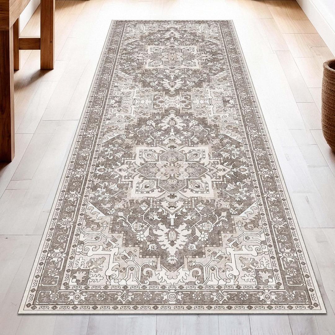 Washable Runner Rug 2.5x8 | Non Slip Rug Runners for Hallways, Entryways, Kitchens, Bathrooms, Bedrooms | Ultra-Soft Flannel Carpet Runners with Rubber Backing (Brown, 2.5x8)