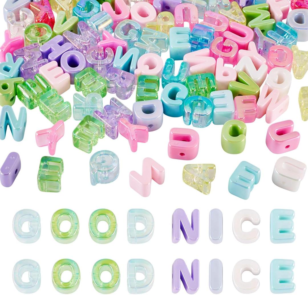 Cheriswelry 100Pcs Acrylic Letter Beads Bracelet Bead Colorful Alphabet A-Z Plastic Loose Spacer Beads 20x14mm for DIY Necklace Keychain Lanyard Making Craft Hole: 3.5mm