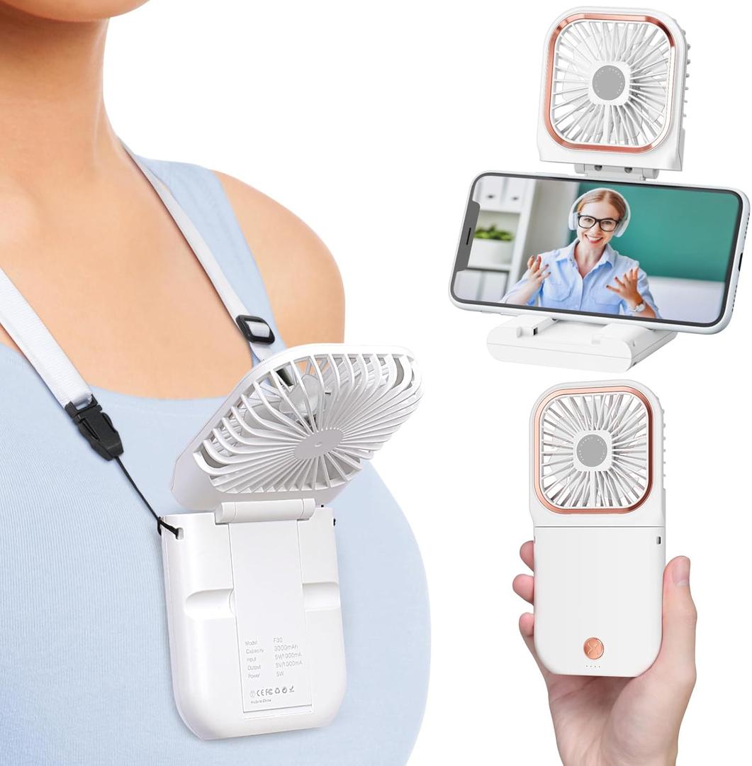 F-color Portable Mini Handheld Fan - Personal Fan with Phone Holder 3 Speed Adjustable Small Pocket Fan for Summer Travel Outdoor Beach Concert College Dorm Cruise Essentials 2025 (Upgrade White)