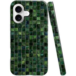 DJSOK Compatible with iPhone 17,Glossy PC Anti-Scratch Shockproof Case - Aesthetic Toned Tiles Green Glass