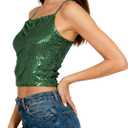 Sequin Cami Top Square Neck Sparkly Tank Top Sleeveless Party Camisole Shirts (Green, L)