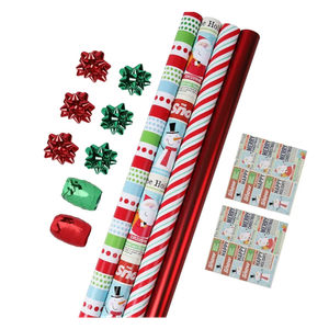 LaRibbons Christmas Wrapping Paper Set, Reindeer & Snowflake Design with Gift Bow & Ribbons & Tags, Perfect for Holiday, Party, Xmas Celebration,30 Inch X 10 Feet (4Rolls, 100 sq.ft.ttl.)